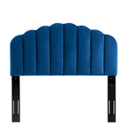 Tête de lit festonnée en velours bleu — California King