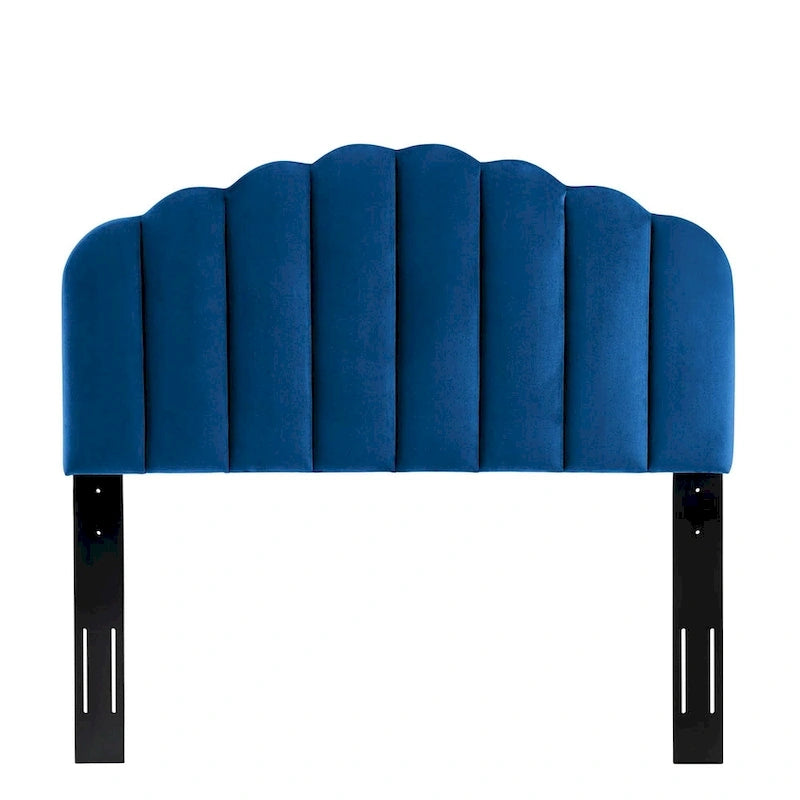 Tête de lit festonnée en velours bleu — California King