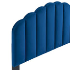 Tête de lit festonnée en velours bleu — California King