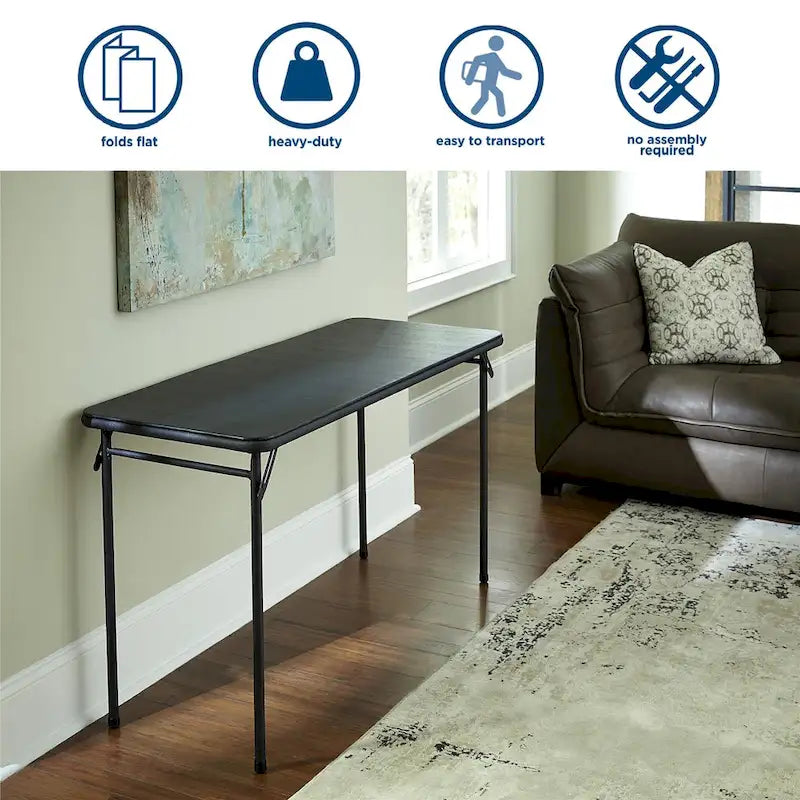 Table pliante en vinyle noir, 20 x 48 po, pour 2 à 4 personnes