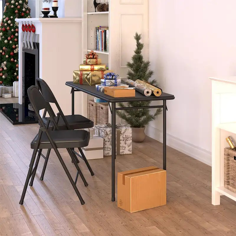 Table pliante en vinyle noir, 20 x 48 po, pour 2 à 4 personnes