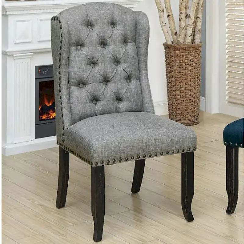Chaises de salle à manger capitonnées à oreilles gris clair, lot de 2