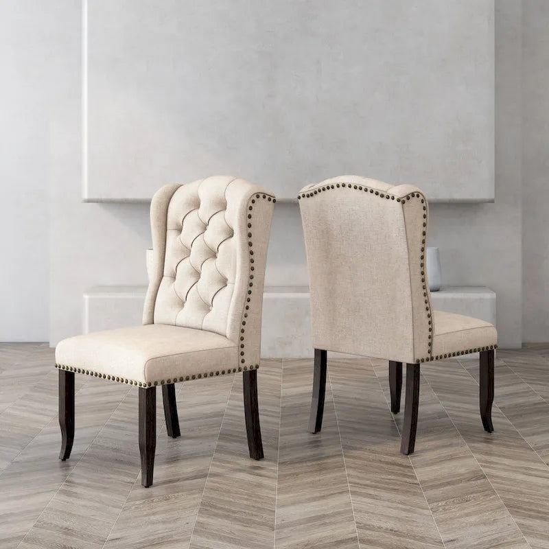 Chaises de salle à manger capitonnées à oreilles gris clair, lot de 2