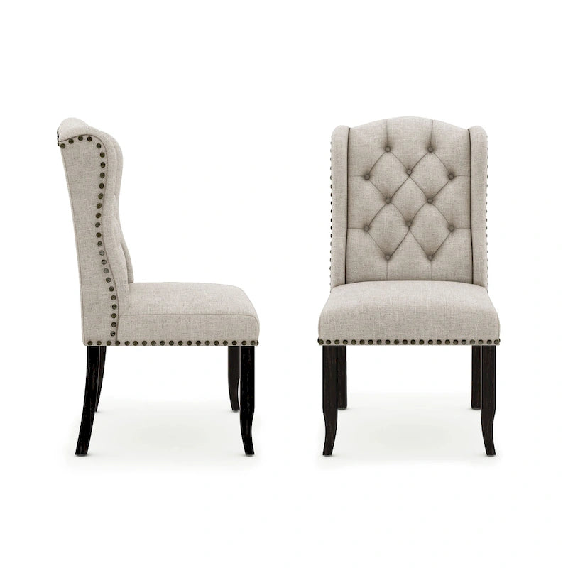 Chaises de salle à manger capitonnées à oreilles gris clair, lot de 2