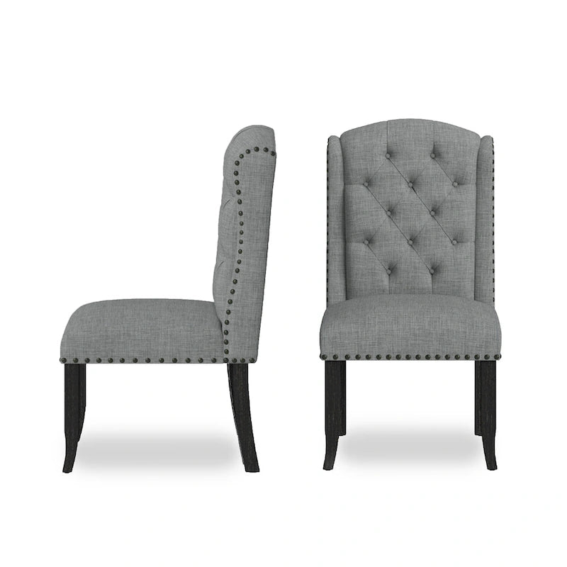 Chaises de salle à manger capitonnées à oreilles gris clair, lot de 2
