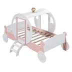Lit plateforme de style carrosse avec escalier — Blanc et rose, Jumeau, 1 personne