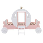 Lit plateforme de style carrosse avec escalier — Blanc et rose, Jumeau, 1 personne