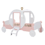 Lit plateforme de style carrosse avec escalier — Blanc et rose, Jumeau, 1 personne