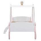 Lit plateforme de style carrosse avec escalier — Blanc et rose, Jumeau, 1 personne
