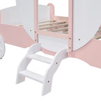 Lit plateforme de style carrosse avec escalier — Blanc et rose, Jumeau, 1 personne