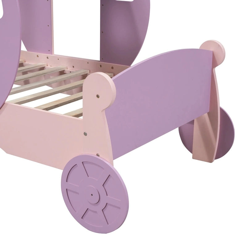 Lit plateforme de style carrosse avec escalier — Blanc et rose, Jumeau, 1 personne