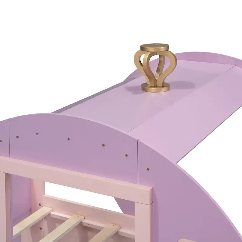 Lit plateforme de style carrosse avec escalier — Blanc et rose, Jumeau, 1 personne
