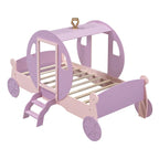 Lit plateforme de style carrosse avec escalier — Blanc et rose, Jumeau, 1 personne