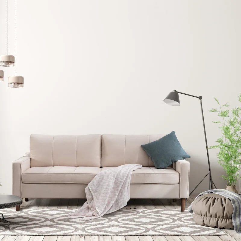 Canapé sectionnel convertible beige/gris/jaune/bleu avec pouf – 3-4 places