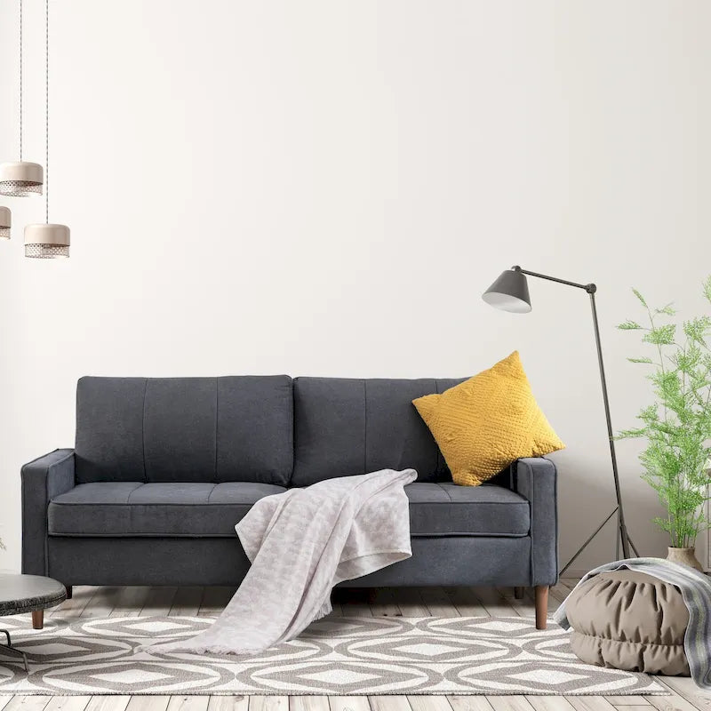 Canapé sectionnel convertible beige/gris/jaune/bleu avec pouf – 3-4 places