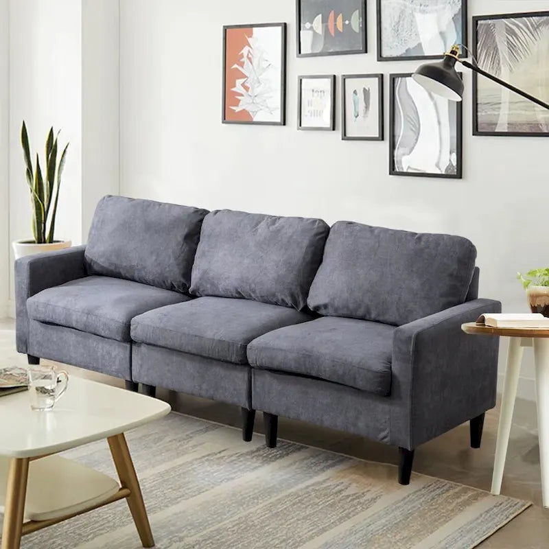 Canapé sectionnel convertible beige/gris/jaune/bleu avec pouf – 3-4 places