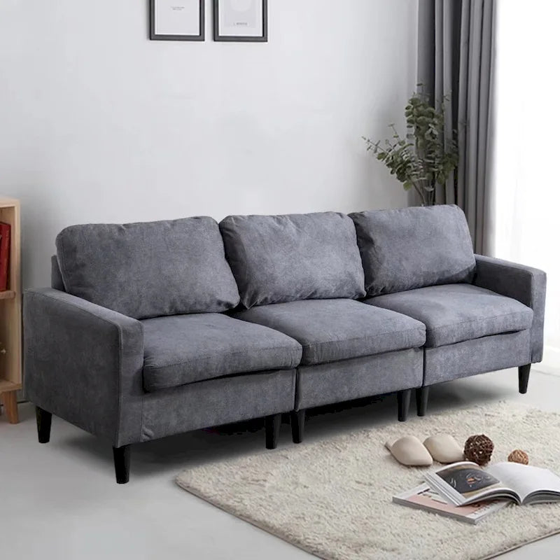 Canapé sectionnel convertible beige/gris/jaune/bleu avec pouf – 3-4 places