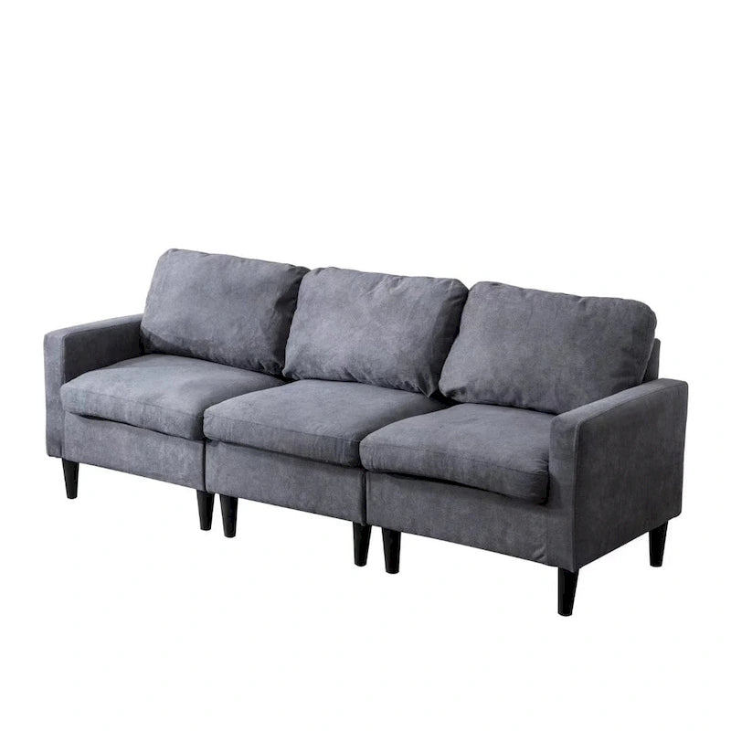 Canapé sectionnel convertible beige/gris/jaune/bleu avec pouf – 3-4 places