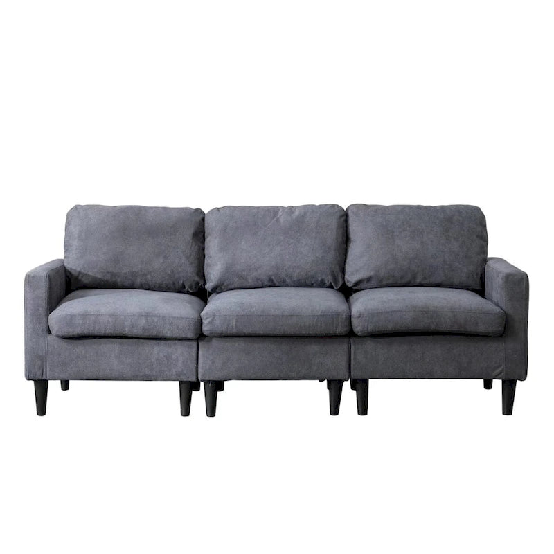 Canapé sectionnel convertible beige/gris/jaune/bleu avec pouf – 3-4 places
