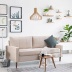 Canapé sectionnel convertible beige/gris/jaune/bleu avec pouf – 3-4 places