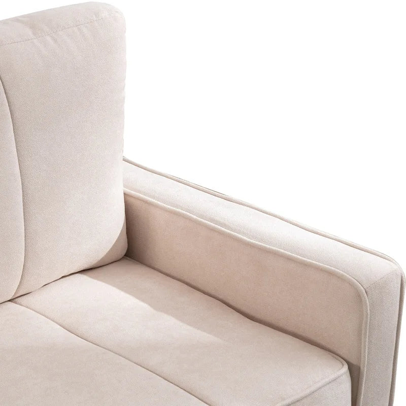 Canapé sectionnel convertible beige/gris/jaune/bleu avec pouf – 3-4 places