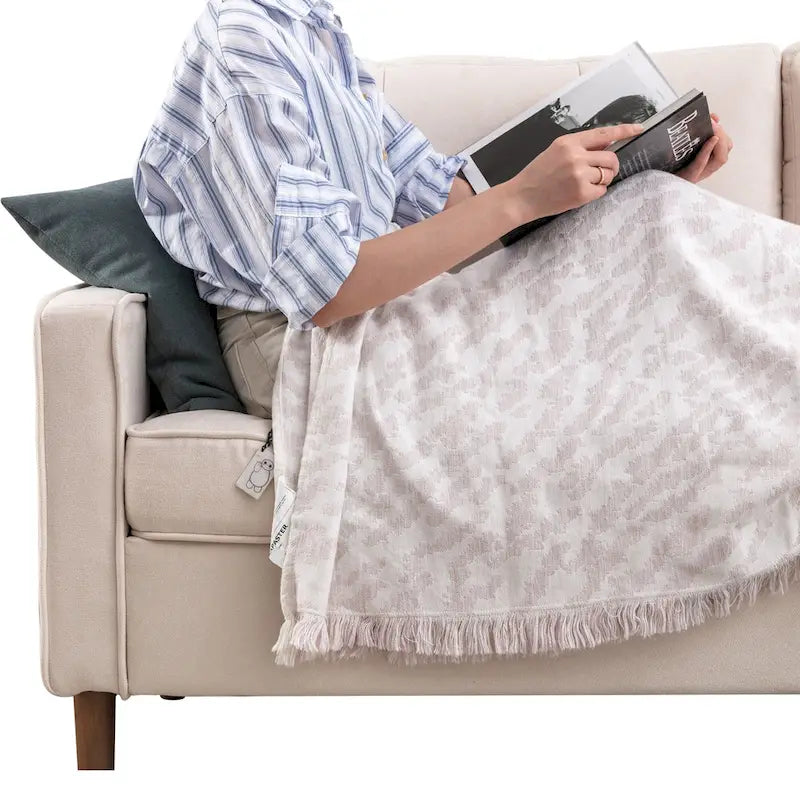 Canapé sectionnel convertible beige/gris/jaune/bleu avec pouf – 3-4 places