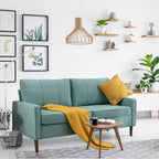 Canapé sectionnel convertible beige/gris/jaune/bleu avec pouf – 3-4 places
