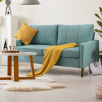Canapé sectionnel convertible beige/gris/jaune/bleu avec pouf – 3-4 places