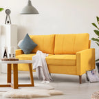 Canapé sectionnel convertible beige/gris/jaune/bleu avec pouf – 3-4 places