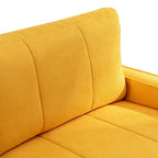 Canapé sectionnel convertible beige/gris/jaune/bleu avec pouf – 3-4 places