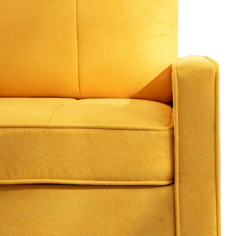 Canapé sectionnel convertible beige/gris/jaune/bleu avec pouf – 3-4 places