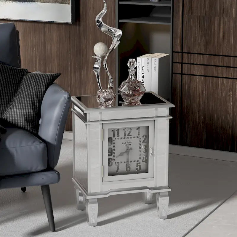 Table d'appoint en argent antique avec miroir et horloge — Style moderne, pour 1 personne