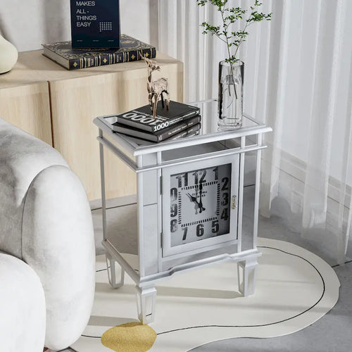 Table d'appoint en argent antique avec miroir et horloge — Style moderne, pour 1 personne