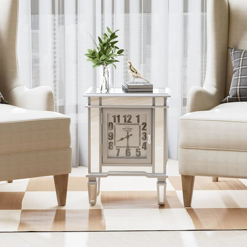 Table d'appoint en argent antique avec miroir et horloge — Style moderne, pour 1 personne