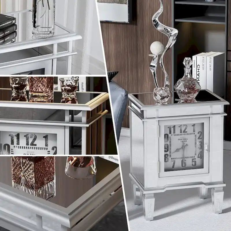 Table d'appoint en argent antique avec miroir et horloge — Style moderne, pour 1 personne