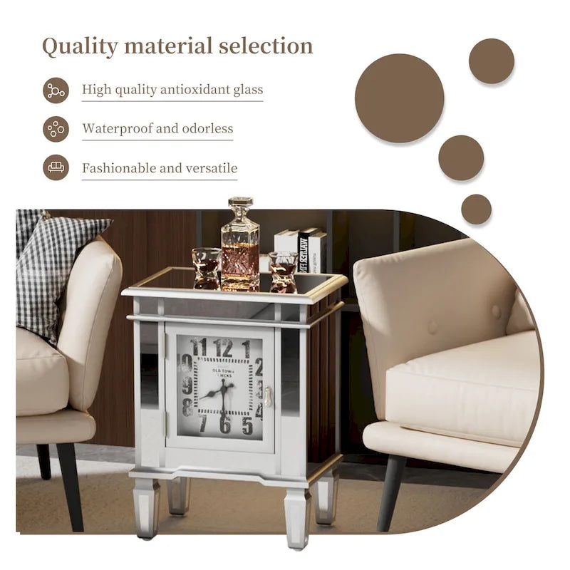 Table d'appoint en argent antique avec miroir et horloge — Style moderne, pour 1 personne