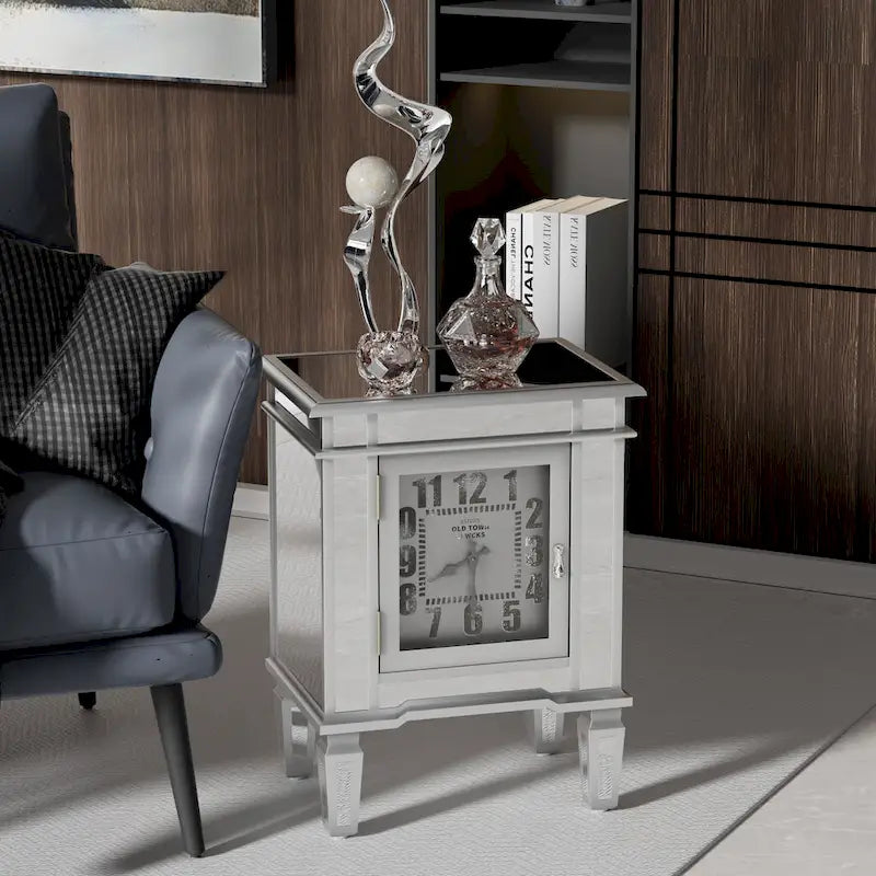 Table d'appoint en argent antique avec miroir et horloge — Style moderne, pour 1 personne
