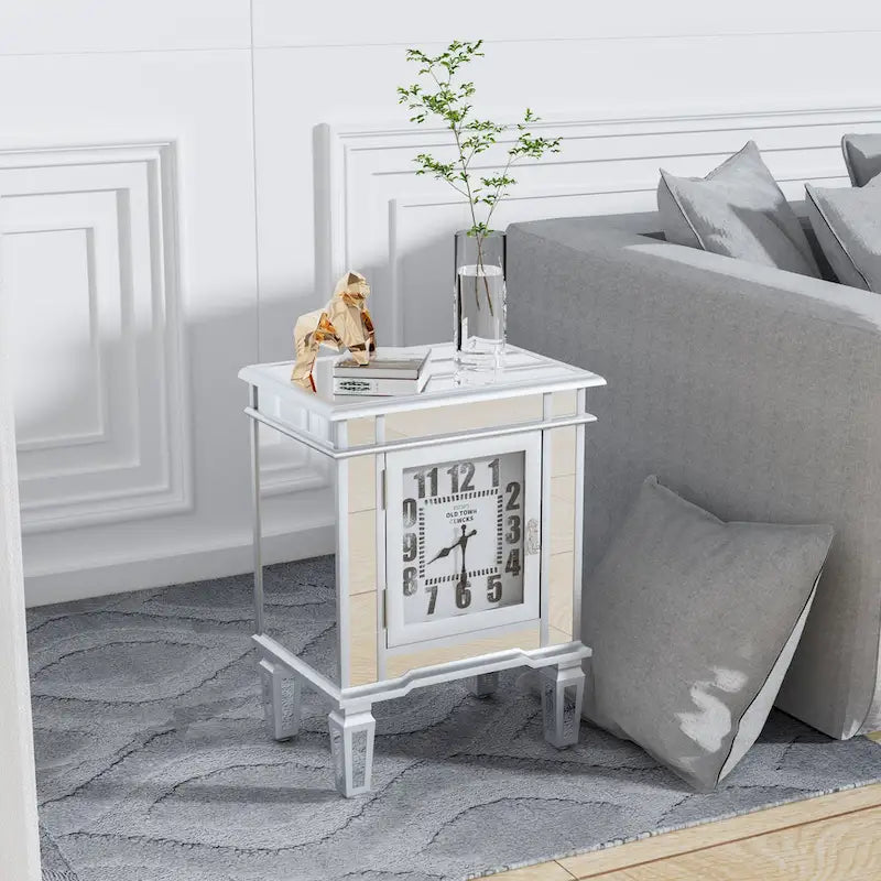 Table d'appoint en argent antique avec miroir et horloge — Style moderne, pour 1 personne