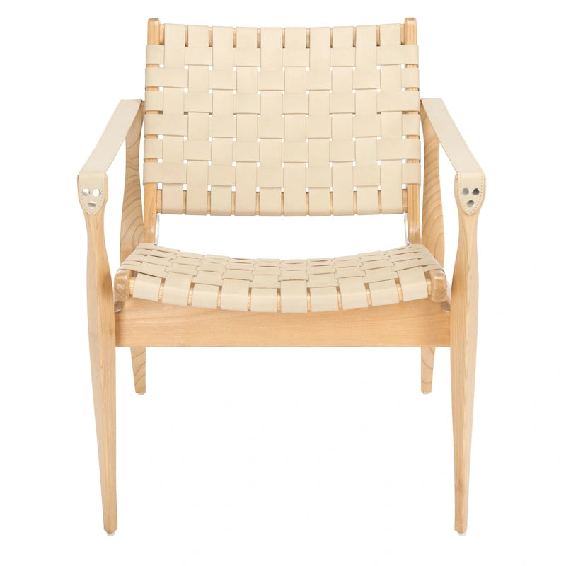 Fauteuil Safari, lanières en cuir tressé — Blanc / Crème / Marron / Noir — 1 place