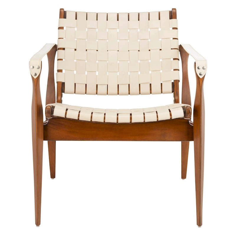 Fauteuil Safari, lanières en cuir tressé — Blanc / Crème / Marron / Noir — 1 place