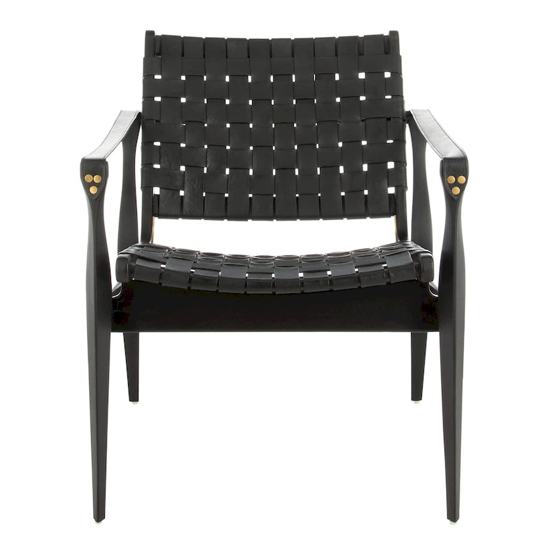Fauteuil Safari, lanières en cuir tressé — Blanc / Crème / Marron / Noir — 1 place