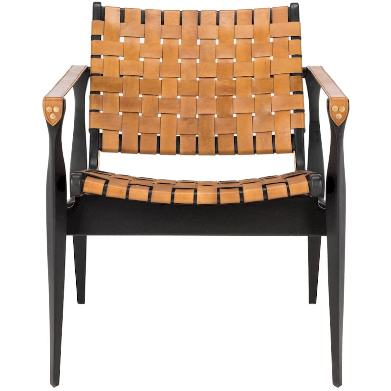 Fauteuil Safari, lanières en cuir tressé — Blanc / Crème / Marron / Noir — 1 place