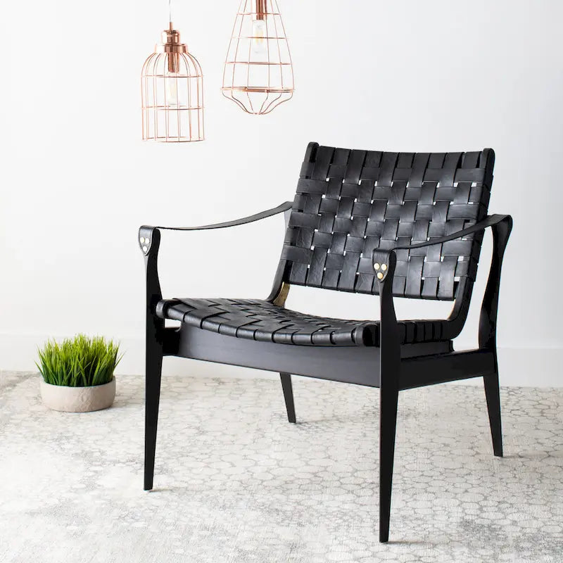 Fauteuil Safari, lanières en cuir tressé — Blanc / Crème / Marron / Noir — 1 place