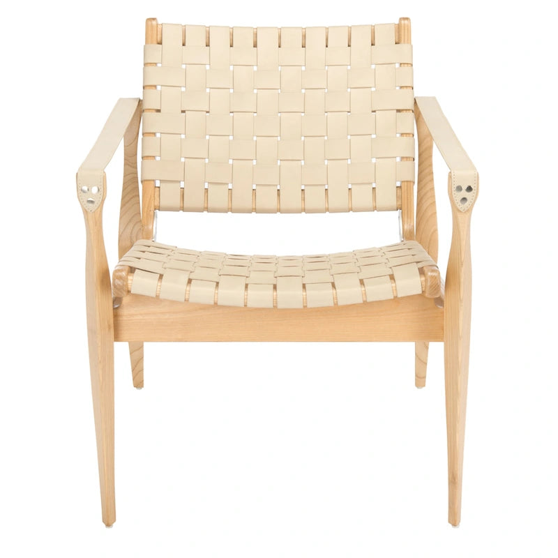 Fauteuil Safari, lanières en cuir tressé — Blanc / Crème / Marron / Noir — 1 place