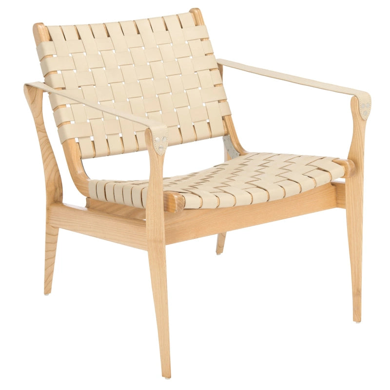 Fauteuil Safari, lanières en cuir tressé — Blanc / Crème / Marron / Noir — 1 place