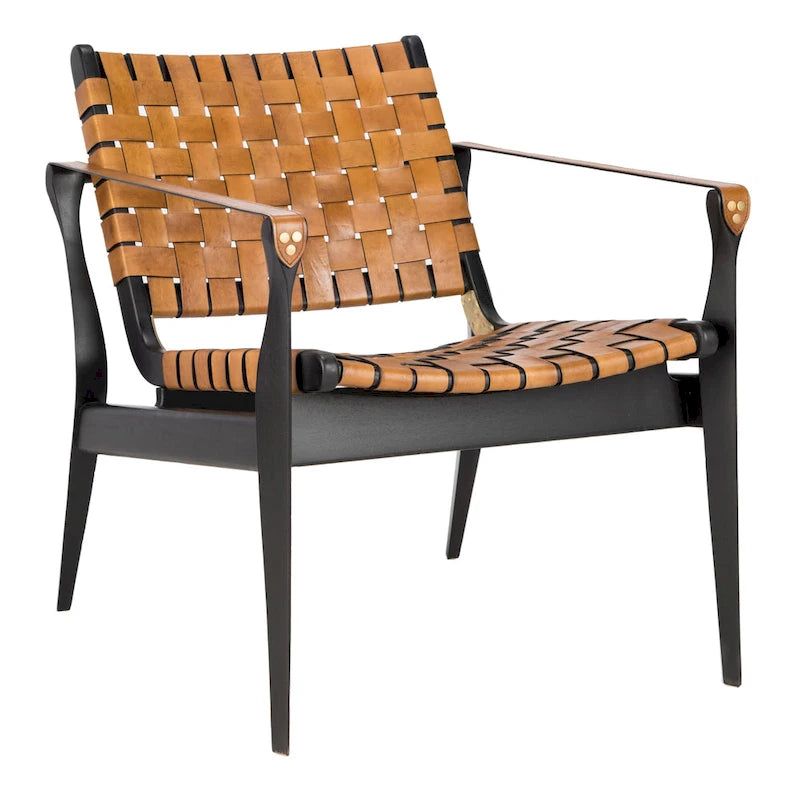 Fauteuil Safari, lanières en cuir tressé — Blanc / Crème / Marron / Noir — 1 place