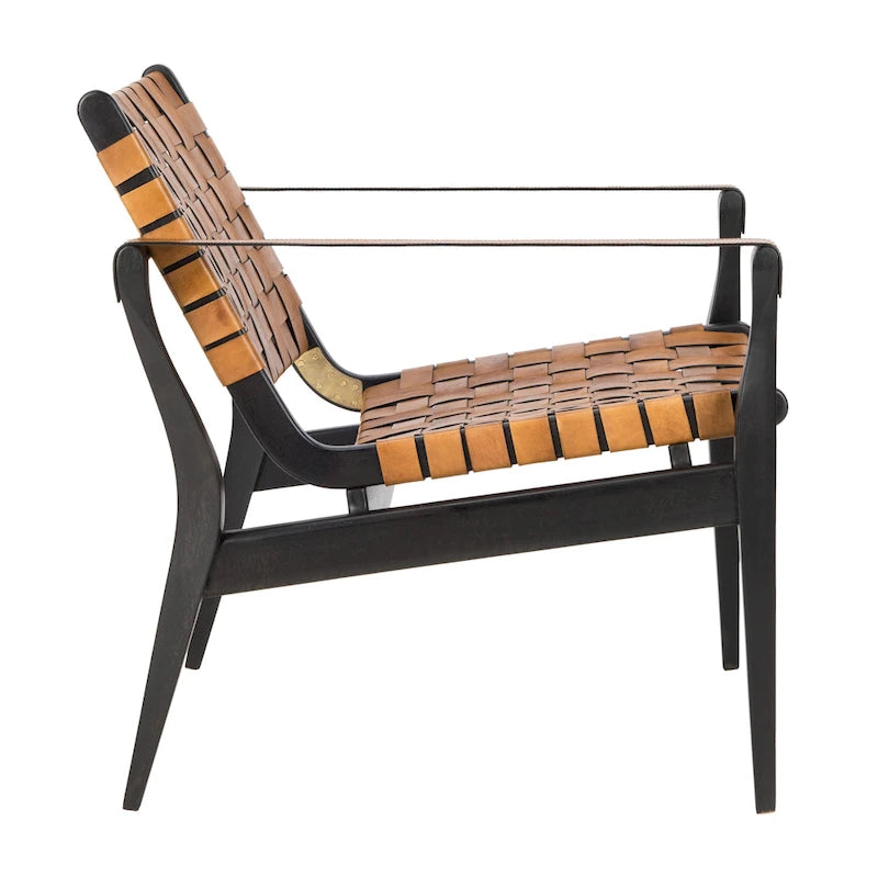Fauteuil Safari, lanières en cuir tressé — Blanc / Crème / Marron / Noir — 1 place