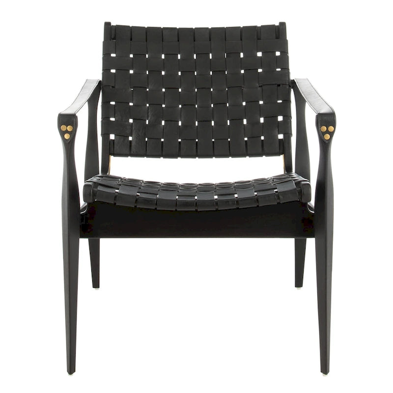 Fauteuil Safari, lanières en cuir tressé — Blanc / Crème / Marron / Noir — 1 place