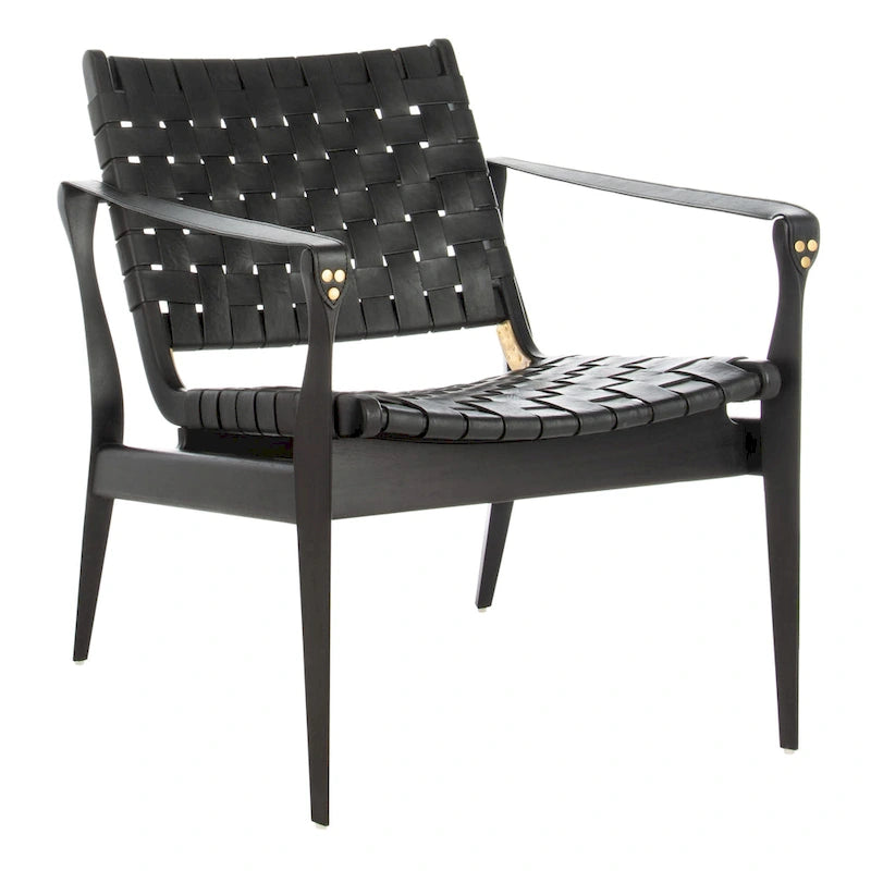 Fauteuil Safari, lanières en cuir tressé — Blanc / Crème / Marron / Noir — 1 place