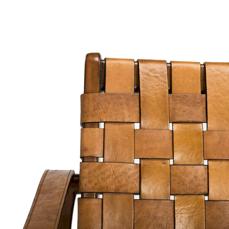 Fauteuil Safari, lanières en cuir tressé — Blanc / Crème / Marron / Noir — 1 place